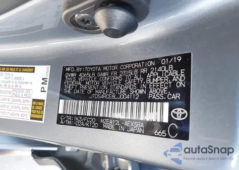 2020 Toyota Corolla Se from USA, damaged, VIN JTDS4RCE8LJ004112